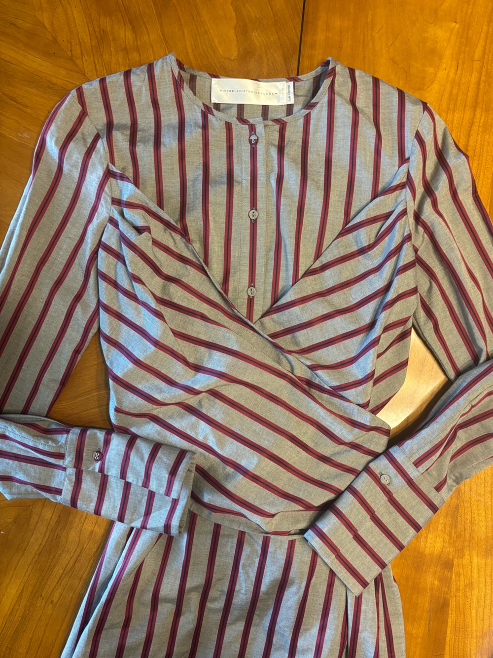 VICTORIA BECKHAM  Gray and Burgundy Stripe Wrap Dress small 4